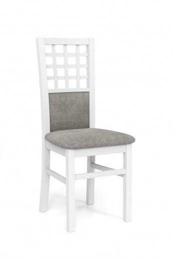 Chaise en bois de hêtre, tapissée de tissu Gerard 3 Gris / Blanc, l44xA55xH96 cm