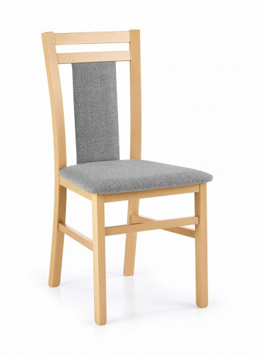 Chaise en bois de hêtre, tapissée de tissu Hubert 8 Gris / Chêne, l45xA51xH90 cm