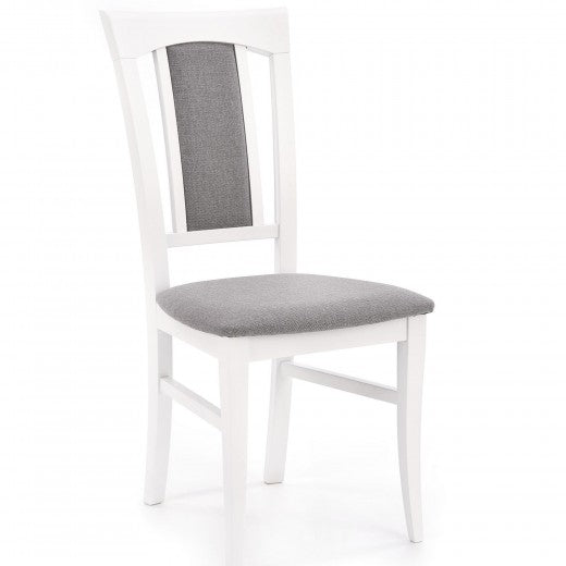Chaise en bois de hêtre, tapissée de tissu Konrad Gris / Blanc, l46xA57xH96 cm