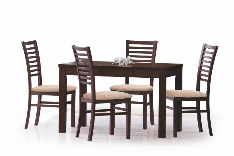 Chaise en bois de hêtre, tapissée de tissu Gerard 6 Noyer Foncé / Beige, l44xA55xH96 cm