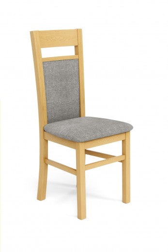 Chaise en bois de hêtre, tapissée de tissu Gerard 2 Gris / Chêne, l46xA55xH97 cm