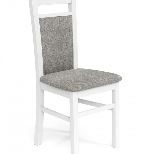 Chaise en bois de hêtre, tapissée de tissu Gerard 2 Gris / Blanc, l46xA55xH97 cm