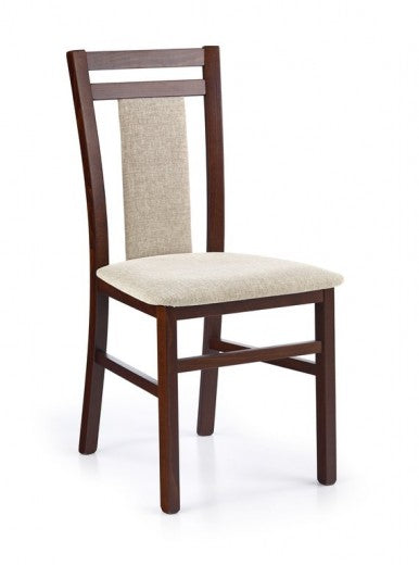 Chaise en bois de hêtre, tapissée de tissu Hubert 8 Gris / Noyer, l45xA51xH90 cm