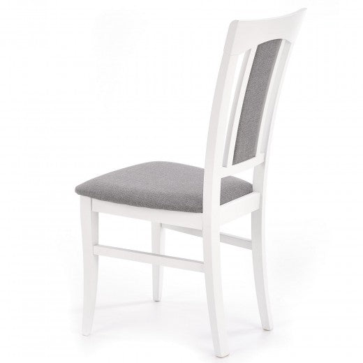Chaise en bois de hêtre, tapissée de tissu Konrad Gris / Blanc, l46xA57xH96 cm
