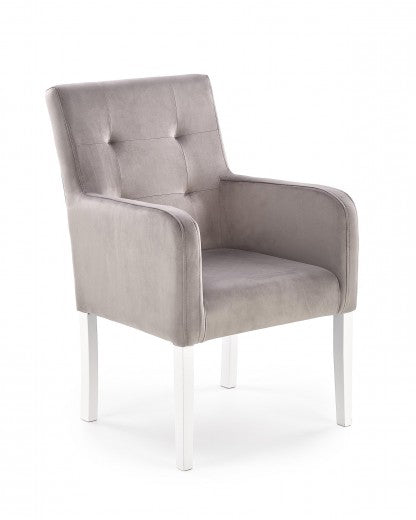 Fauteuil fixe tapissé de tissu, avec pieds en bois Filo Gris / Blanc, l60xA62xH92 cm