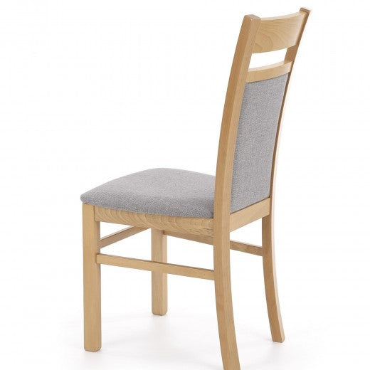 Chaise en bois de hêtre, tapissée de tissu Gerard 2 Gris / Chêne, l46xA55xH97 cm