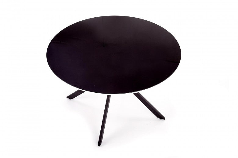 Table en verre, MDF et métal Avelar Noir / Blanc, Ø120xH76 cm