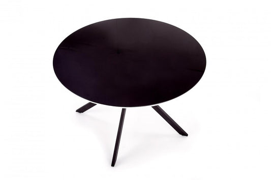 Table en verre, MDF et métal Avelar Noir / Blanc, Ø120xH76 cm