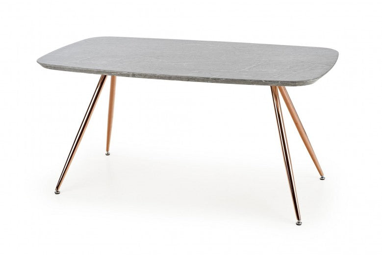 Set de table en MDF, placage et métal Gris Barcano / Or + 4 chaises rembourrées avec cuir écologique K390 Crème / Gris foncé / Or, L160xl90xH77 cm