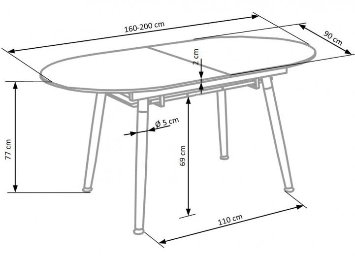 Table extensible en MDF et métal Calibre Blanc / Chêne San Remo, L160-200xl90xH76 cm