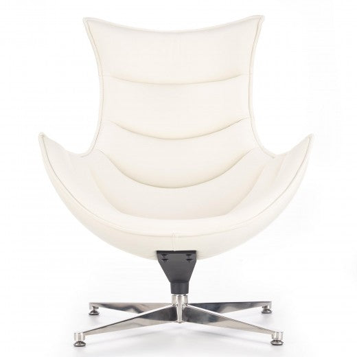 Fauteuil pivotant rembourré avec éco-cuir et pied en métal Luxor Blanc, l86xA94xH96 cm