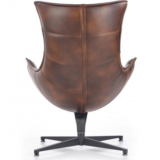 Fauteuil pivotant rembourré avec éco-cuir et pied en métal Luxor Marron foncé, l86xA94xH96 cm
