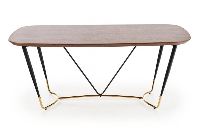 Table en MDF, placage et métal Noyer Manchester / Noir / Or, L180xl90xH76 cm