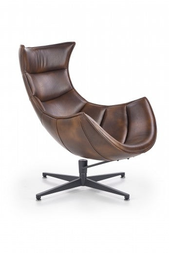 Fauteuil pivotant rembourré avec éco-cuir et pied en métal Luxor Marron foncé, l86xA94xH96 cm