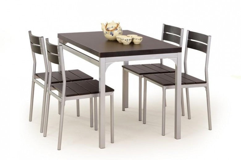Ensemble table MDF et métal + 4 chaises Malcolm Wenge, L110xl70xH75 cm