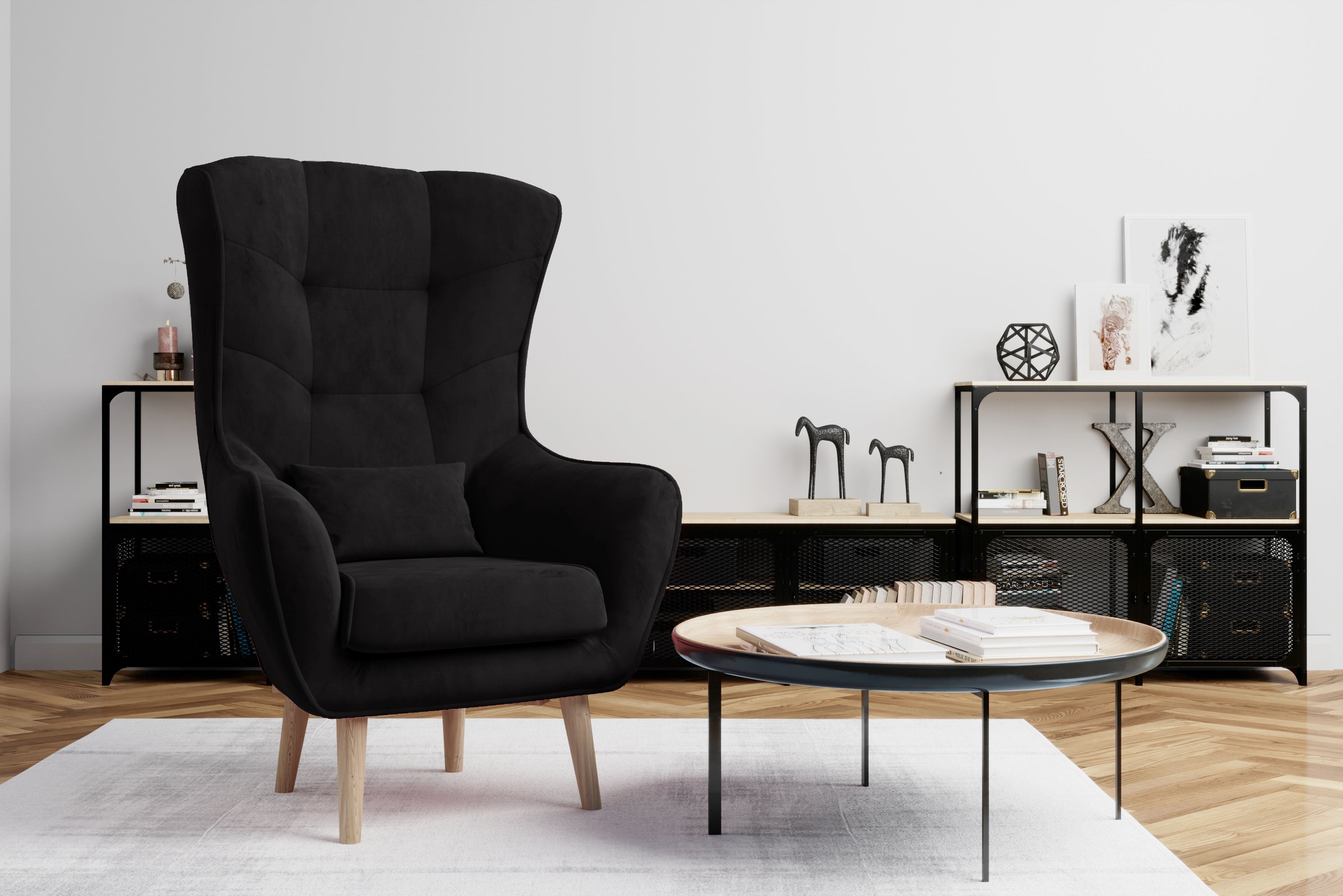 Fotoliu fix tapitat cu stofa si picioare din lemn, Artiso Velvet, l80xA91xH105 cm (9)