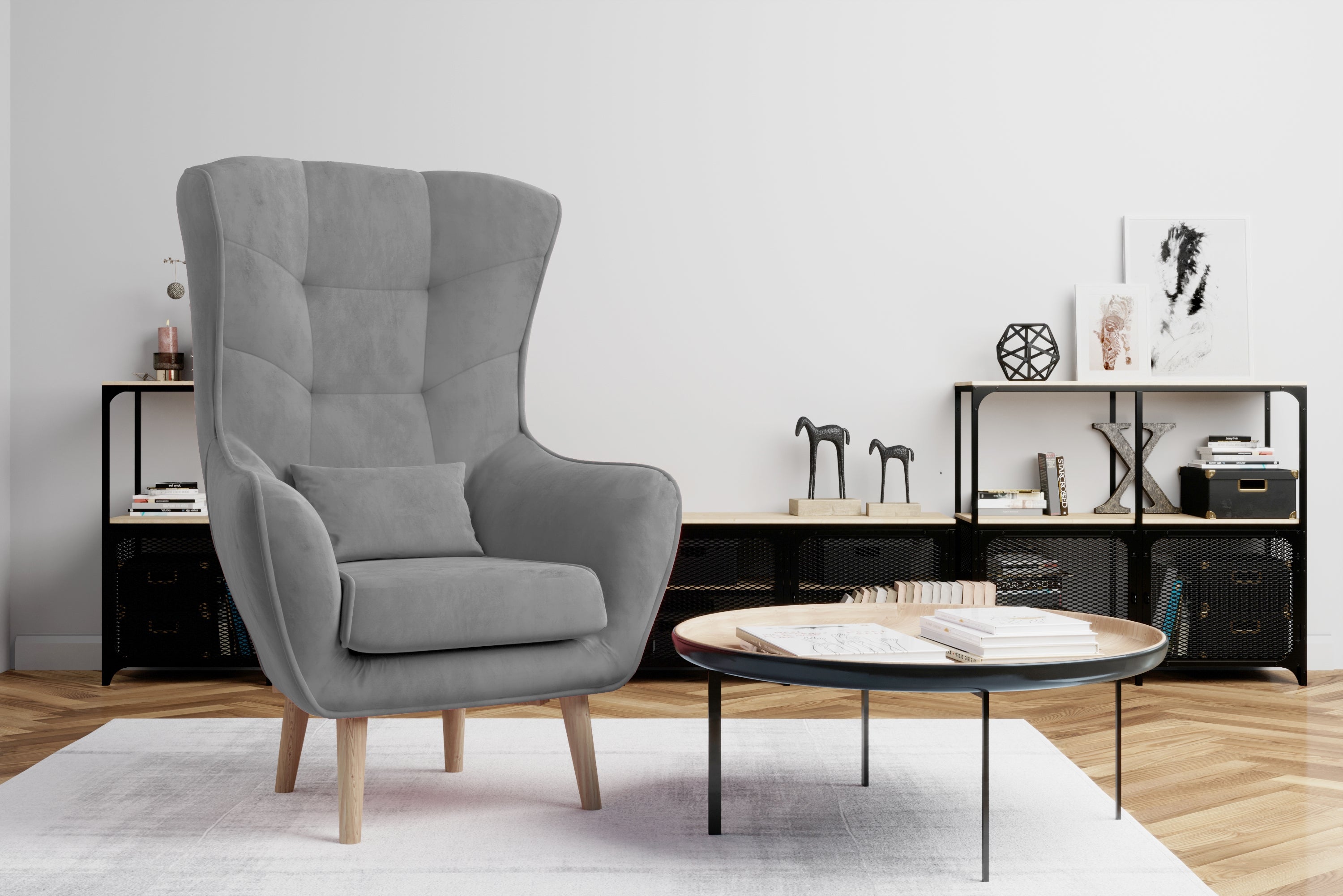 Fotoliu fix tapitat cu stofa si picioare din lemn, Artiso Velvet, l80xA91xH105 cm (5)