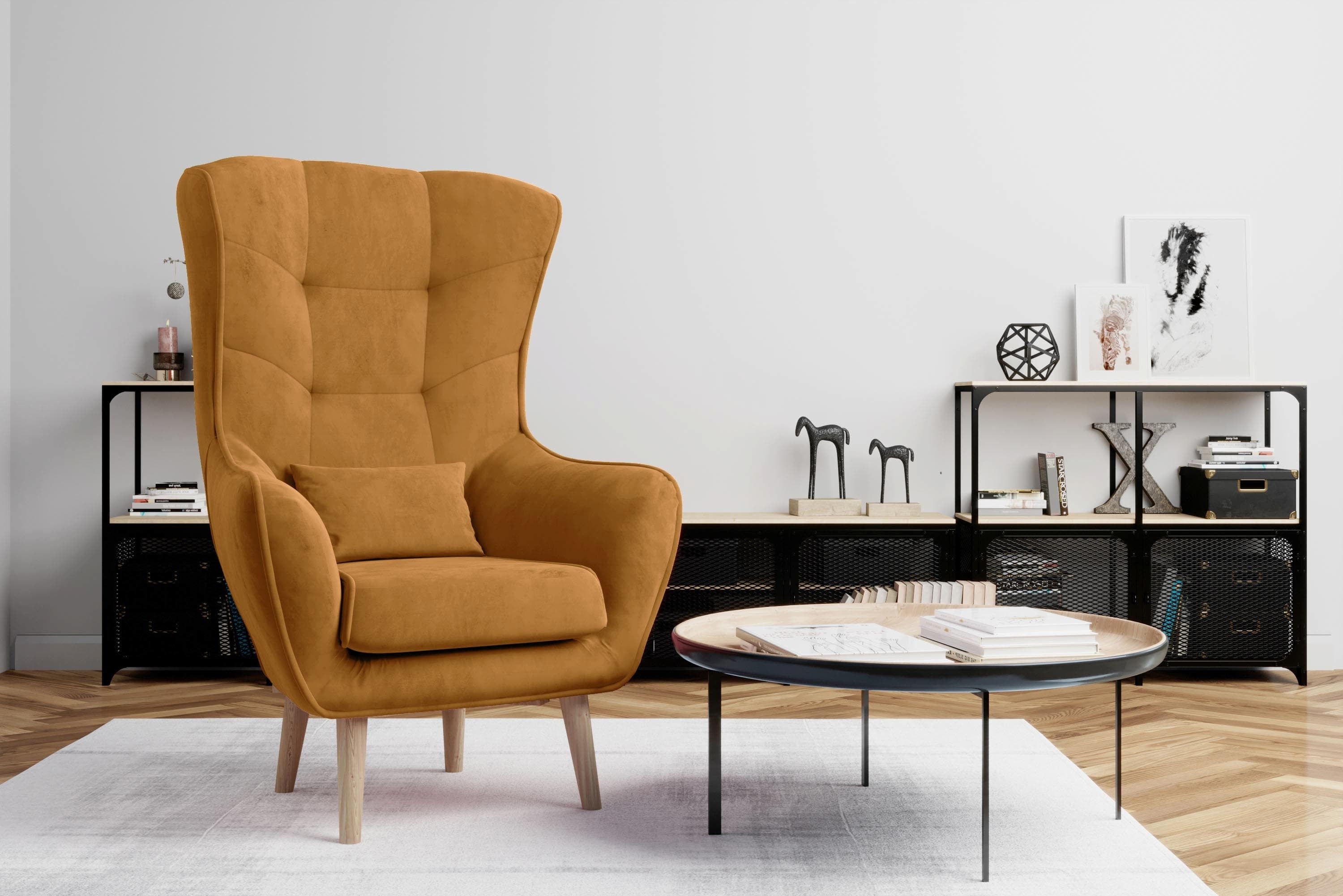 Fotoliu fix tapitat cu stofa si picioare din lemn, Artiso Velvet, l80xA91xH105 cm (2)