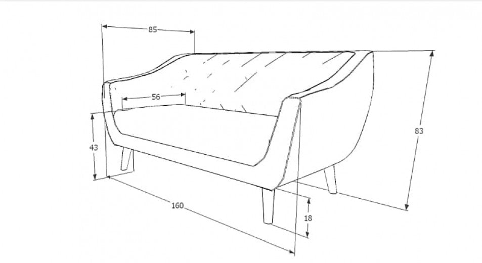 Canapé fixe tapissé de tissu, 2 places Molly 2 Velours Moutarde / Wenge, l160xA85xH83 cm