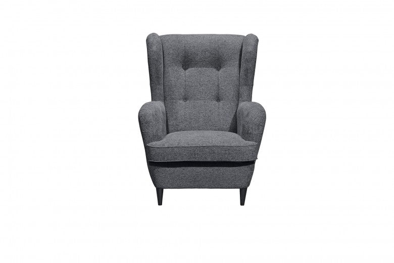 Fauteuil fixe rembourré avec tissu et pieds en bois, Oskard Gris Foncé, l78xA98xH102 cm
