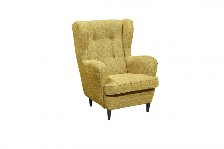 Fauteuil fixe rembourré avec tissu et pieds en bois, Oskard Mustariu, l78xA98xH102 cm
