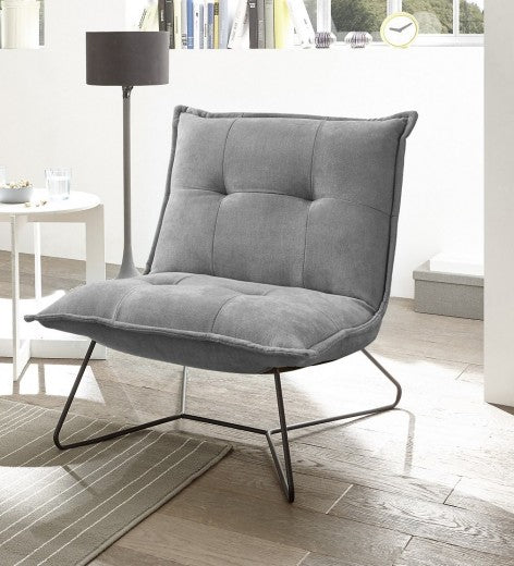 Fauteuil fixe tapissé de tissu et pieds en métal, Victorio Bleu, l69xA86xH76 cm