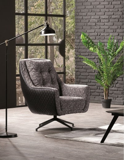 Fauteuil fixe rembourré en tissu et cuir écologique Miranda Gris K1, l78xA82xH101 cm