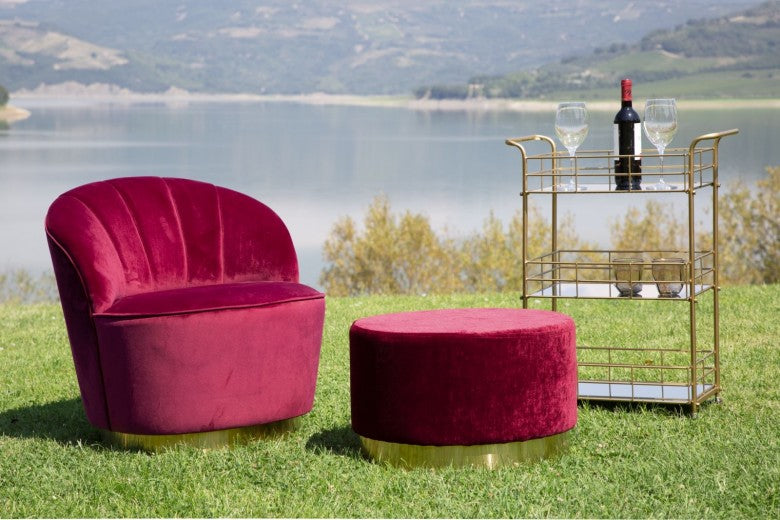 Fauteuil fixe rembourré en tissu Sopy Velvet Bordeaux / doré, l67xA71xH70 cm