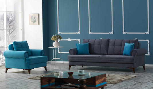 Fauteuil fixe rembourré en tissu Step Bleu K4, l100xA92xH83 cm