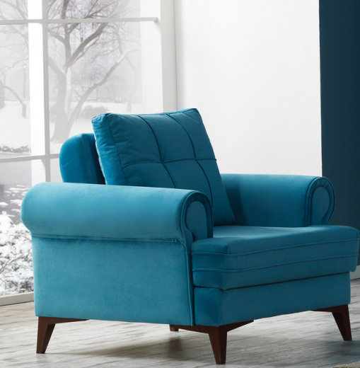 Fauteuil fixe rembourré en tissu Step Bleu K4, l100xA92xH83 cm