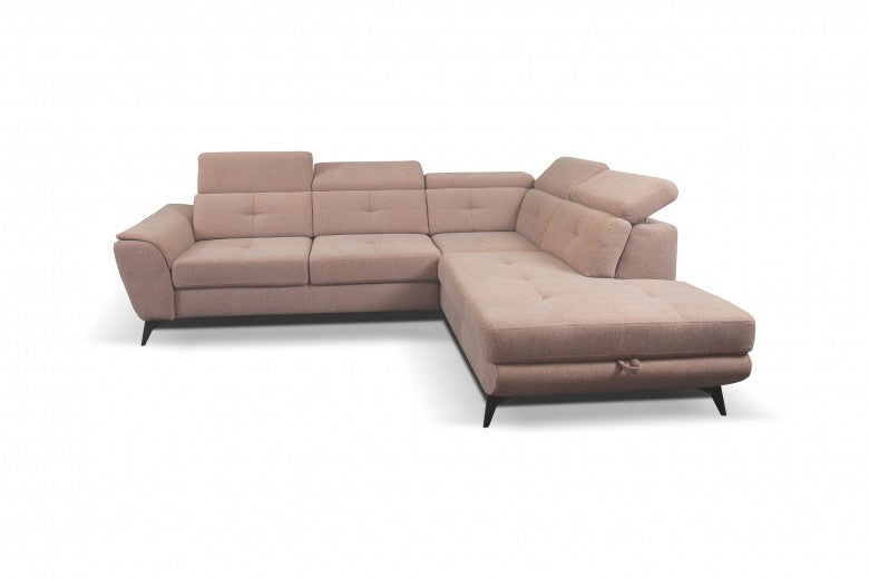 Canapé d'angle extensible avec coffre de rangement, avec bain de soleil à droite, recouvert de tissu fermé Sergio Salmon, l274xA231xH82 cm