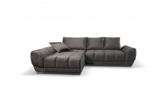 Coin extensible avec coffre de rangement, avec bain de soleil à gauche, recouvert de tissu Violet Velvet Noir, l290xA192xH76 cm