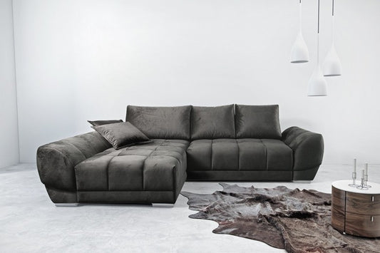 Coin extensible avec coffre de rangement, avec bain de soleil à gauche, recouvert de tissu Violet Velvet Noir, l290xA192xH76 cm