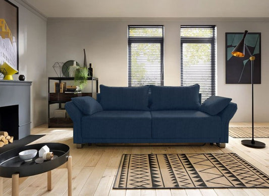 Canapé extensible avec coffre de rangement, tapissé de tissu, 3 places Loretto Bleumarin, l270xA100xH80 cm