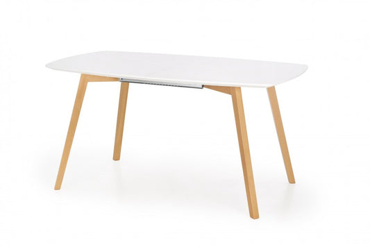 Table extensible en MDF et bois de hêtre Kajetan Blanc / Chêne Miel, L150-200xl85xH76 cm