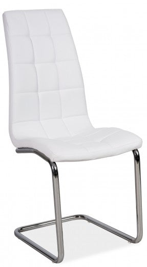 Chaise rembourrée en cuir écologique, avec pieds en métal H-103 Blanc, l42xA43xH102 cm