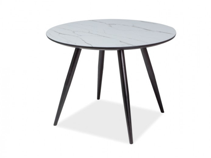 Table en MDF, verre et métal Merlin Blanc / Noir, Ø100xH75 cm