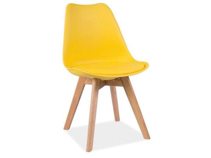 Chaise rembourrée en éco-cuir, avec pieds en bois Kris Jaune / Chêne, l49xA41xH83 cm