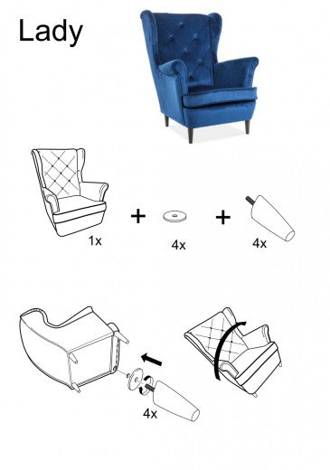 Fauteuil fixe tapissé de tissu et pieds en bois Lady Velvet Bordeaux / Wenge, l75xA85xH101 cm