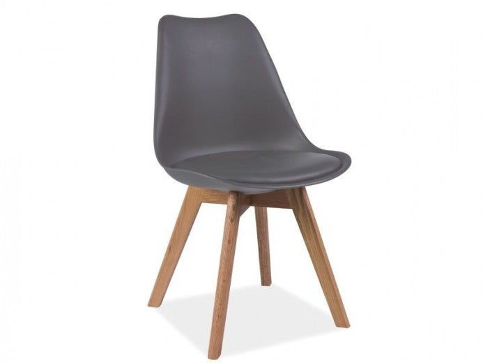 Chaise rembourrée en éco-cuir, avec pieds en bois Kris Gris / Chêne, l49xA41xH83 cm