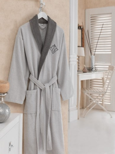 Peignoir unisexe en coton, Gris / Gris Foncé, M / L