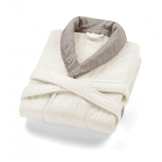 Peignoir Unisexe, Coton, Hampton Crème / Marron, SH Peignoir Unisexe, Coton, Hampton Crème / Marron, S