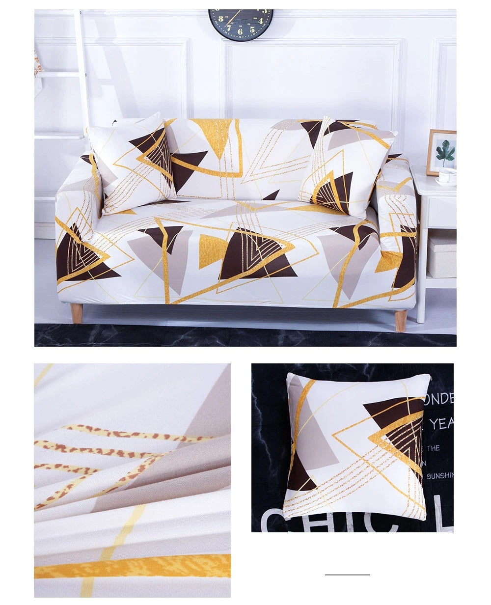 Housse de canapé élastique + 1 taie d'oreiller, Triangles A101, Multicolore
