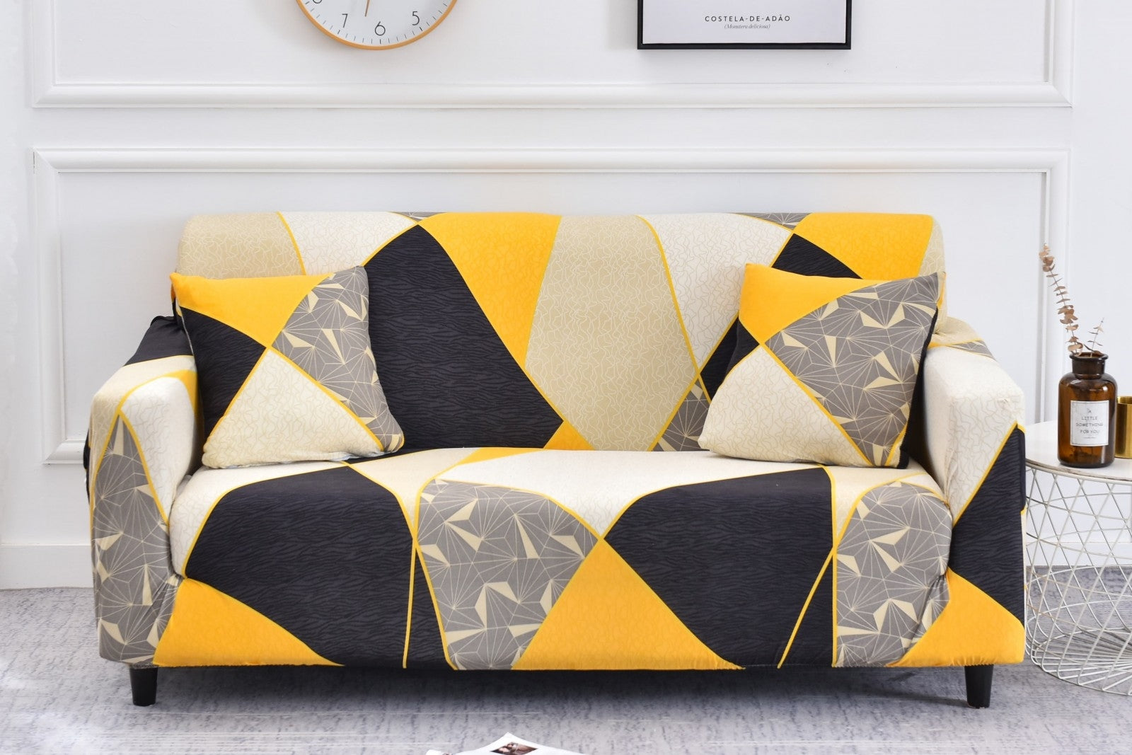 Housse de canapé élastique + 1 taie d'oreiller, Softstrech, Abstract B047 Beige / Marron