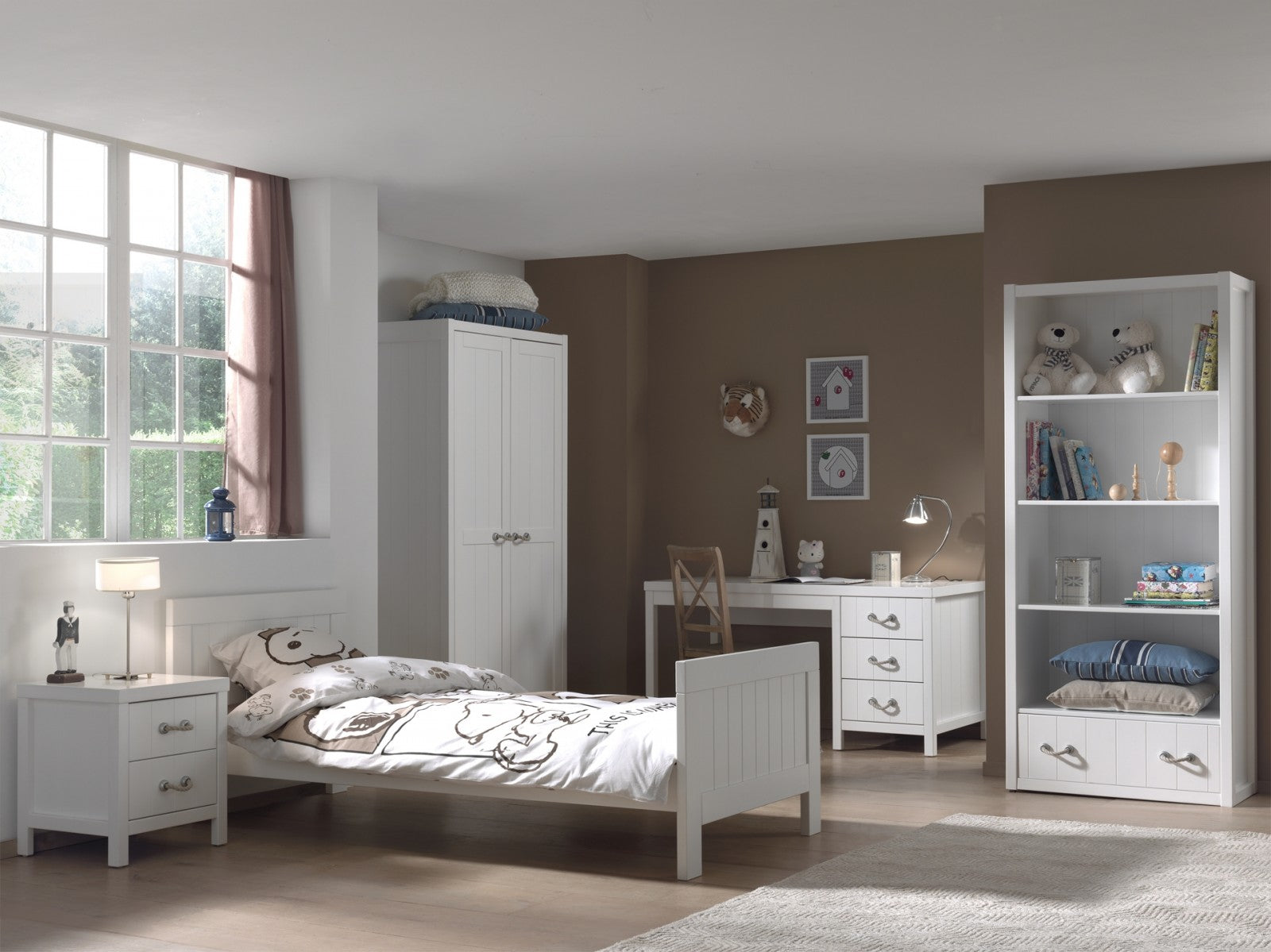 Ensemble de meubles de chambre en pin et en bois MDF, pour les enfants 5 pièces White Lewis, 200 x 90 cm