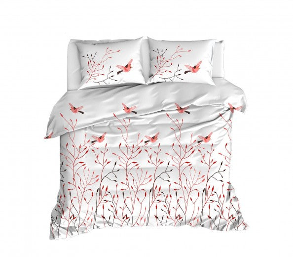 Linge de lit en coton Ranforce Fidella Blanc / Rose, 200 x 220 cm