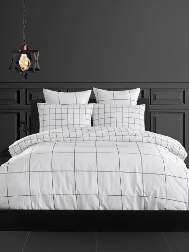 Linge de lit en coton Ranforce Grandes Blanc / Noir, 200 x 220 cm