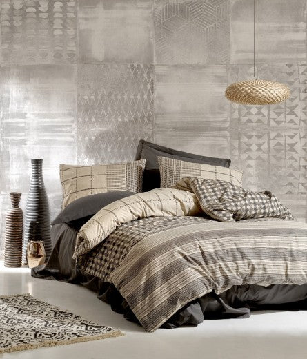 Linge de lit en coton Ranforce, Rina Anthracite / Beige, 200 x 220 cm