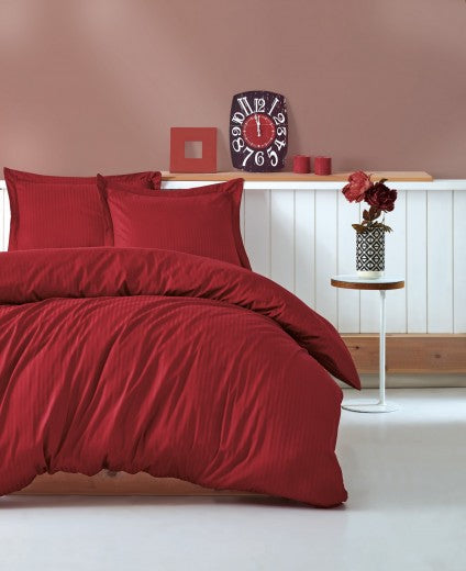 Linge de lit en coton Satin Premium Stripe Rouge Foncé, 200 x 220 cm