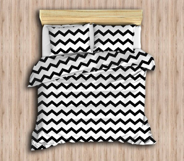 Linge de lit Small Zig Zag Blanc / Noir, 200 x 220 cm
